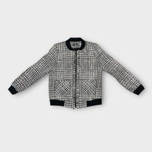 Karl Lagerfeld Paris Tweed Bomber Jacket Wool Blend Black White Size L